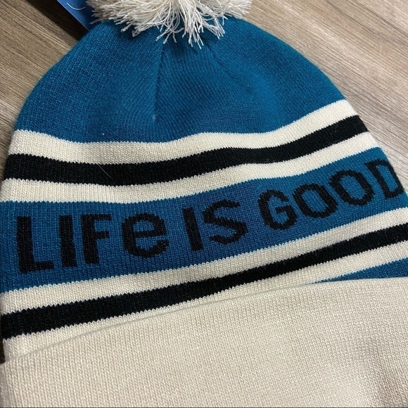 NEW Life Is Good Teal Blue Knit Hat with Pom - Picture 2 of 9